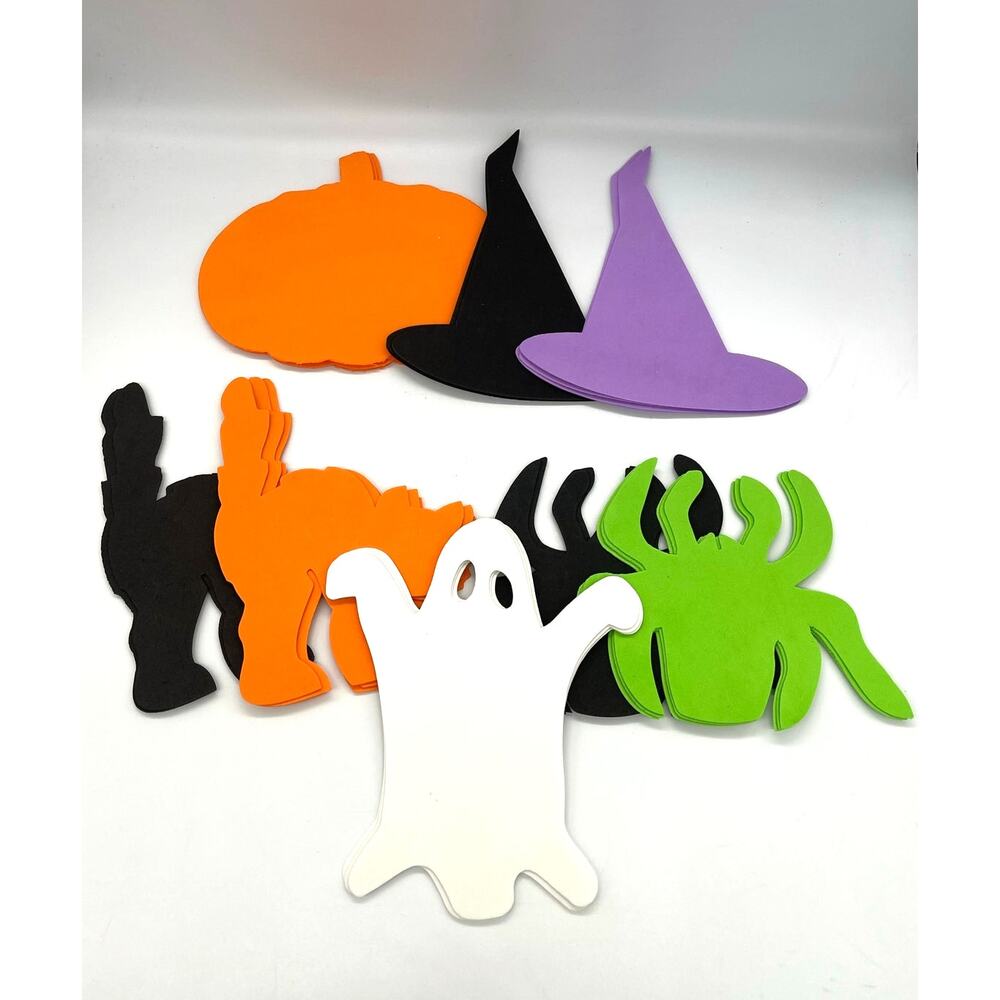 Halloween Craft Foam Die Cut Outs 24 Pieces Ghost Pumpkin Cat Spider Witches Hat